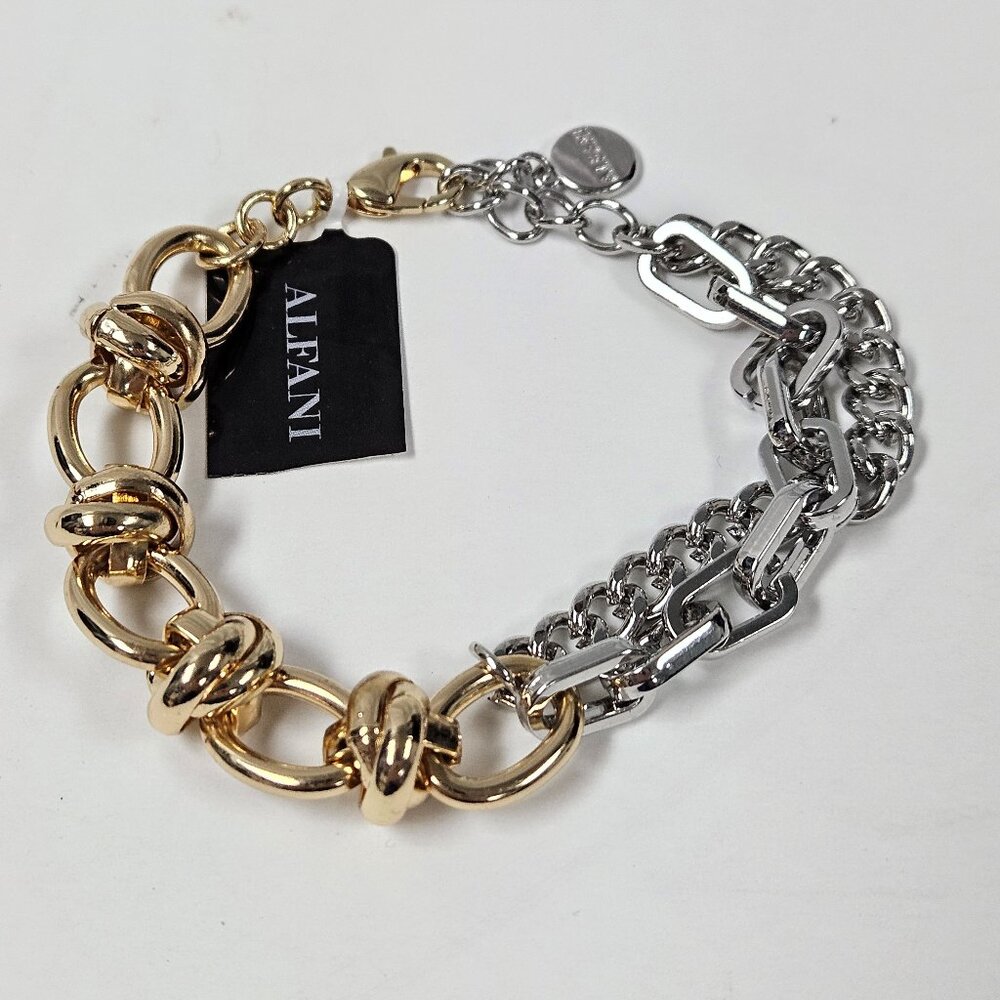 NWT Alfani Gate Link Bracelet Gold Silver Tone Two-Tone Chain Bracelet Size 7